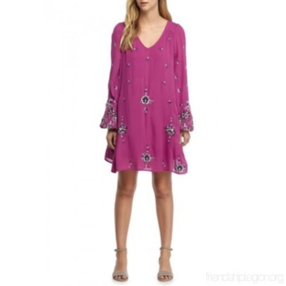 Free People Lilac Embroidered Mini Dress w flaw